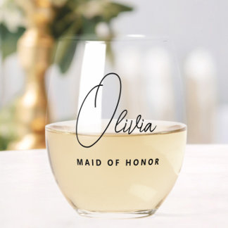 Simple Modern Personalized Maid of Honour Stemless Wine Glass