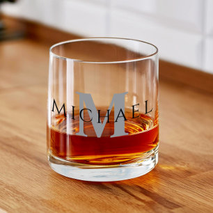 Simple Modern Personalized Name Initial Monogram Whiskey Glass