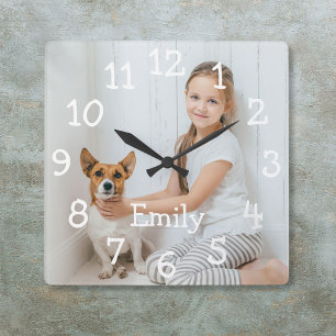 Simple Modern Personalized Name Photo Square Wall Clock