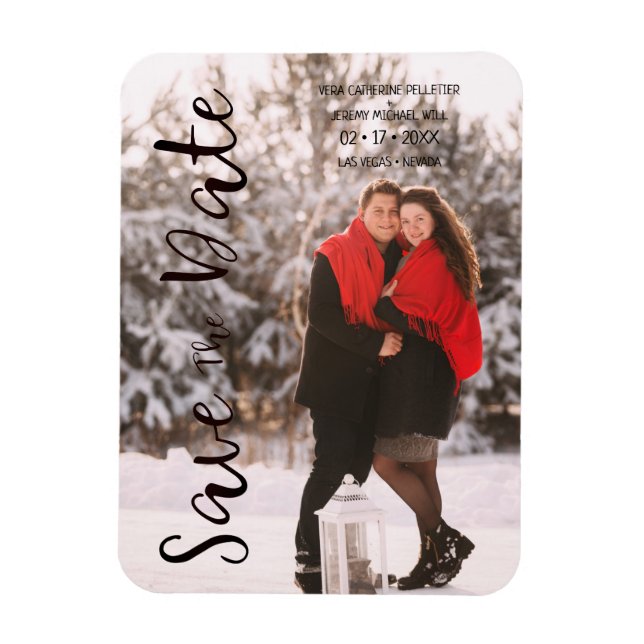 Simple Modern Personalized Photo Engagement Couple Magnet (Vertical)