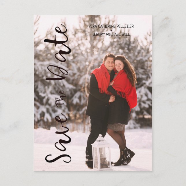 Simple Modern Personalized Photo Engagement Couple Postcard (Front)