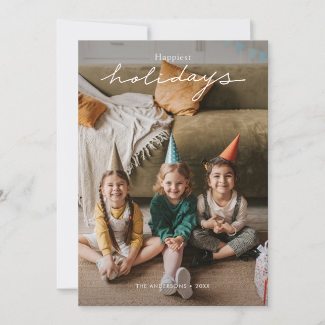 Simple Modern Personalized Photo Holiday Card (Front)