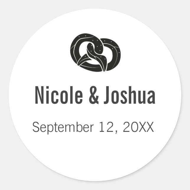 Simple Modern Personalized Pretzel Wedding Favour Classic Round Sticker (Front)