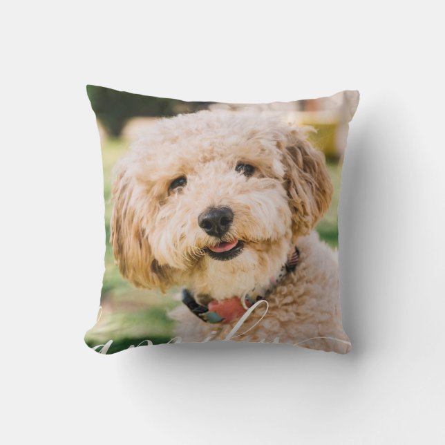 Simple Modern Pet Photo Script Love Throw Pillow (Front)