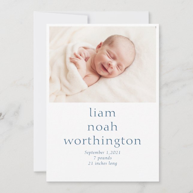 Simple Modern Photo Baby  Announcement (Front)