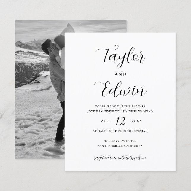 Simple Modern Photo Budget Wedding Invitation (Front/Back)