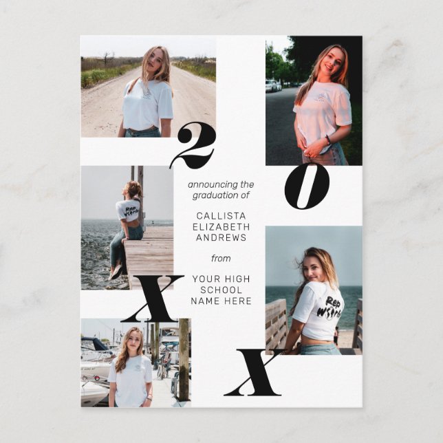 Simple Modern Photo Collage Graduation Announcement Postcard (Front)