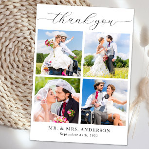 Simple Modern Photo Collage Personalized Wedding Thank You Card
