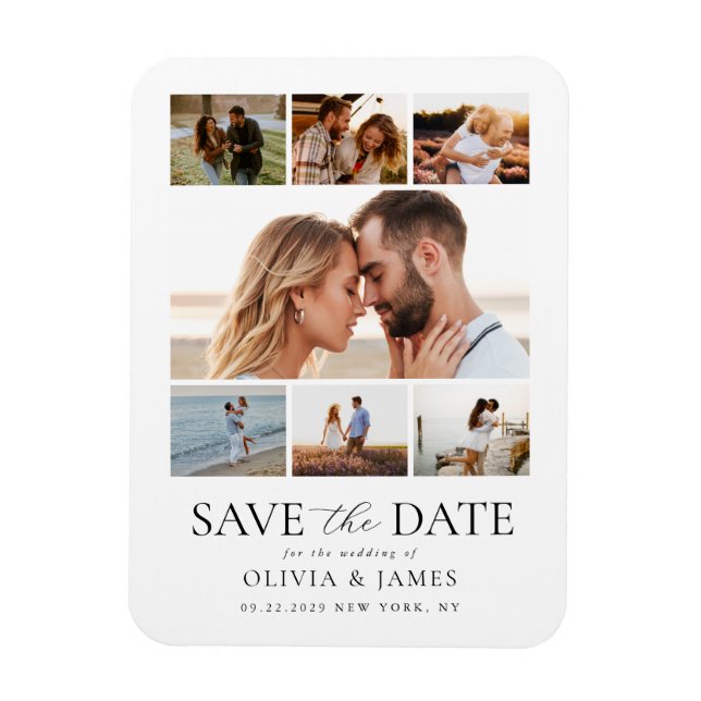 Simple Modern Photo Collage Wedding Save the Date Magnet (Vertical)
