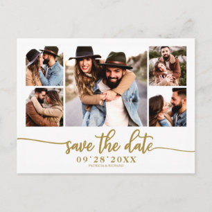 Simple Modern Photo Collage Wedding Save The Date Postcard