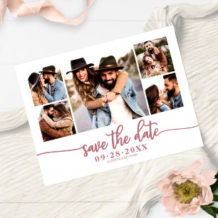 Simple Modern Photo Collage Wedding Save The Date Postcard