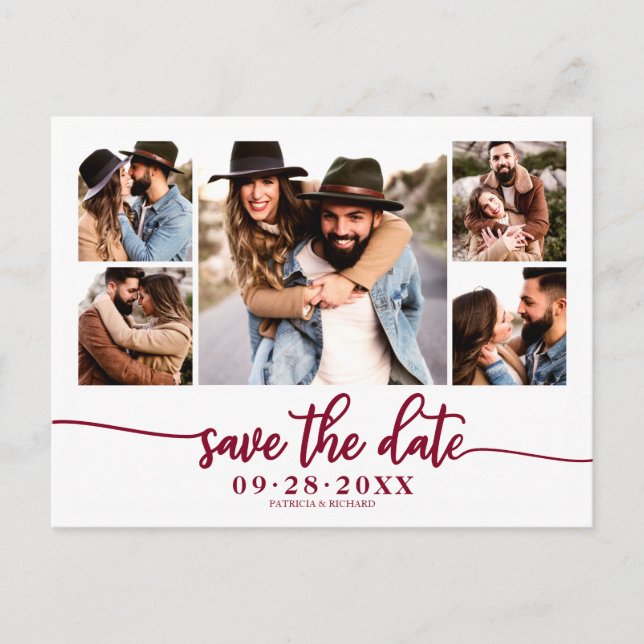 Simple Modern Photo Collage Wedding Save The Date Postcard (Front)