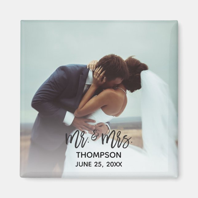 Simple Modern Photo Custom Wedding Newlywed Magnet (Front)
