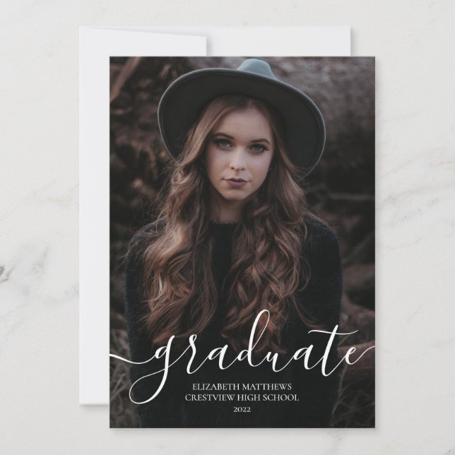 Simple Modern Photo Elegant Script Graduation   Announcement (Front)