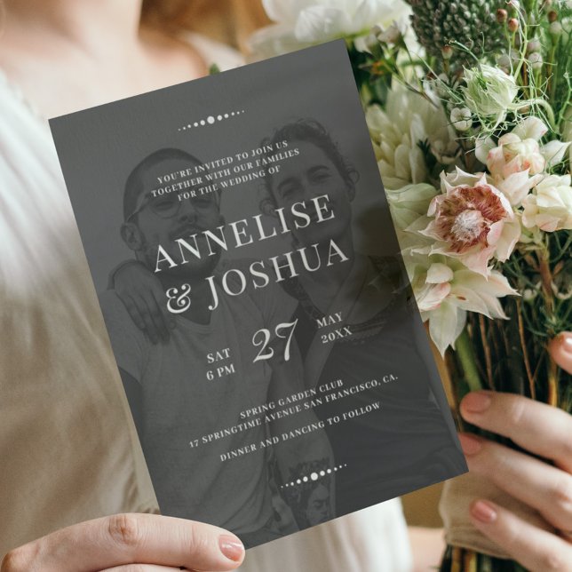 Simple modern photo faux vellum wedding invitation (Creator Uploaded)