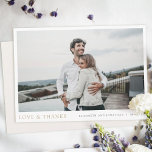 Simple Modern Photo Gold Love and Thanks Wedding Thank You Card<br><div class="desc">This simple, stylish modern photo wedding thank you card template features your names and date beneath your photo along with 'LOVE & THANKS' highlighted in an elegant gold tone called California Gold. You might choose to change the font, punctuation or colour used for various text elements of this design on...</div>