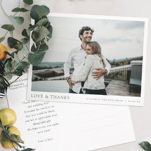 Simple Modern Photo Gold Thank You Wedding Postcar Postcard