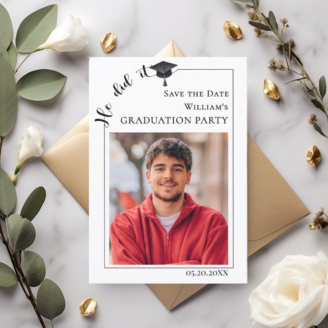 Simple modern photo Graduation party Save the Date (Creator Uploaded)