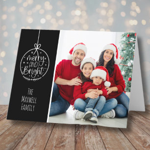 Simple Modern Photo Merry Bright Christmas Holiday Card