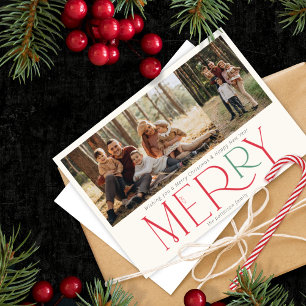 Simple Modern Photo Merry Red Green Holiday Card