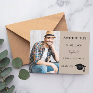 Simple modern photo mocha beige guy Graduation Save The Date