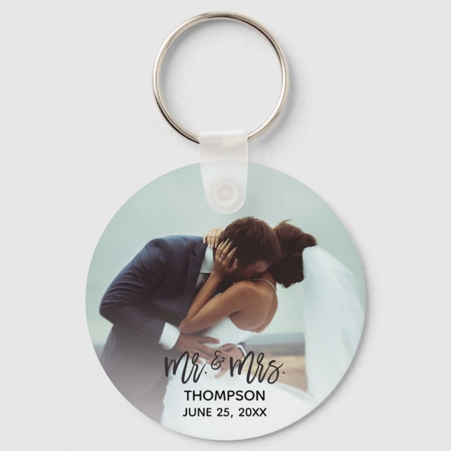 Simple Modern Photo Mr Mrs Custom Wedding Newlywed Keychain (Front)
