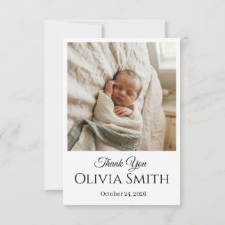 Simple Modern Photo Newborn Thank You Card