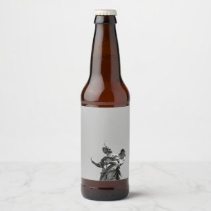 Simple, modern photo of seagull on top of statue beer bottle label