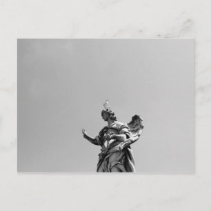 Simple, modern photo of seagull on top of statue postcard