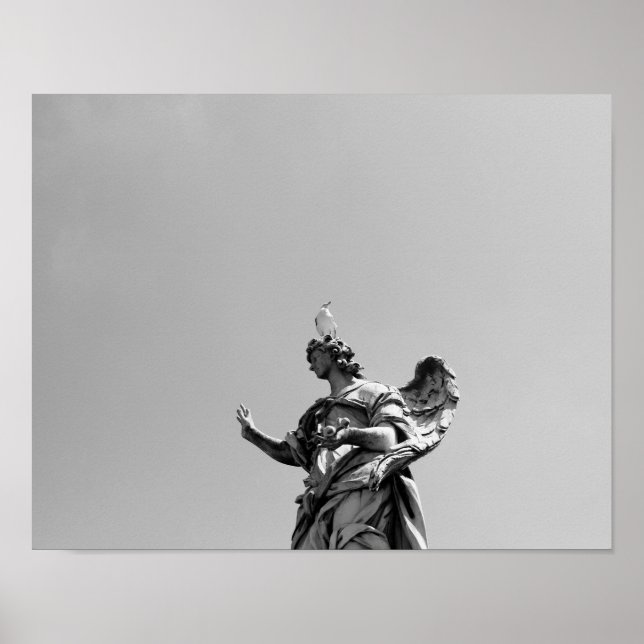 Simple, modern photo of seagull on top of statue poster (Front)
