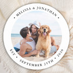 Simple Modern Photo Personalized Wedding Favours  Classic Round Sticker<br><div class="desc">Add the finishing touch to your wedding with these cute custom photo stickers. Perfect to label your wedding favours to all your guests, and for envelope stickers to send out thank you cards . Customize these photo stickers with your favourite couples photo, dog of honours photo, or your newlywed photo...</div>