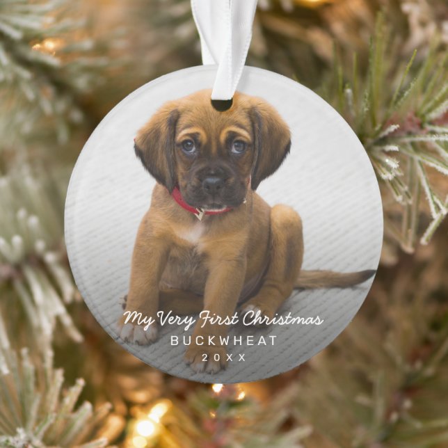 Simple Modern Photo Puppy First Christmas Ornament (Tree)