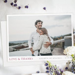 Simple Modern Photo Rose Gold Wedding Thank You Card<br><div class="desc">This simple, stylish modern photo wedding thank you card template features your names and date beneath your photo along with 'LOVE & THANKS' highlighted in an elegant shade of burgundy. You might choose to change the font, punctuation or colour used for various text elements of this design on the front...</div>