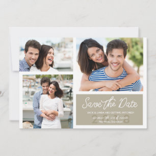 Simple Modern Photo Save the Dates in Ecru Date