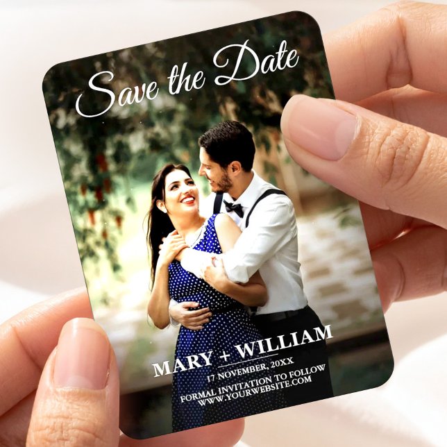 Simple modern photo script save the date wedding magnet (Creator Uploaded)