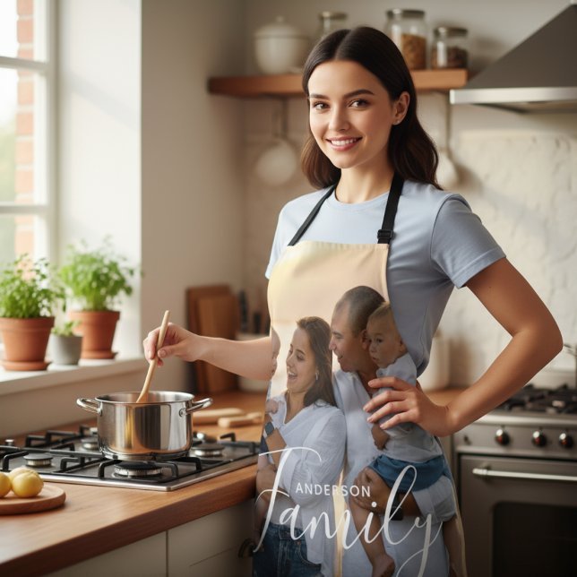 Simple Modern Photo Template Custom Family Name Apron (Creator Uploaded)