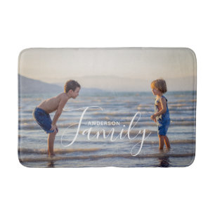 Simple Modern Photo Template Custom Family Name Bath Mat