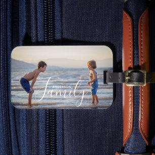 Simple Modern Photo Template Custom Family Name Luggage Tag