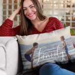 Simple Modern Photo Template Custom Family Name Lumbar Pillow<br><div class="desc">Simple Modern Photo Template Custom Family Name Throw Pillows Cushions features your favourite photo with your personalized family name. Makes a fantastic gift for Christmas,  birthday,  anniversary,  Mother's Day,  Father's Day,  Grandparents Day and more. Personalize by editing the text in the text box provided. Designed by ©Evco Studio www.zazzle.com/store/evcostudio</div>