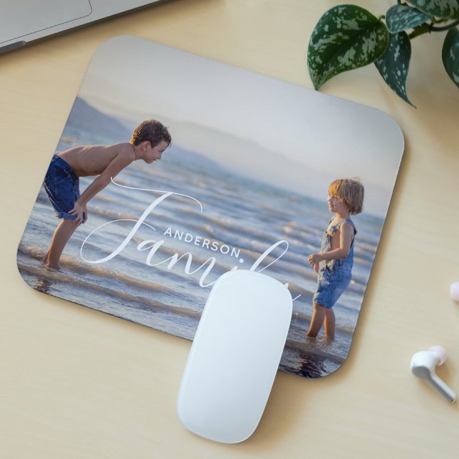 Simple Modern Photo Template Custom Family Name Mouse Pad (Creator Uploaded)