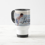 Simple Modern Photo Template Custom Family Name Travel Mug<br><div class="desc">Simple Modern Photo Template Custom Family Name Coffee Travel Mug features your favourite photo with your personalized family name. Makes a fantastic gift for Christmas,  birthday,  anniversary,  Mother's Day,  Father's Day,  Grandparents Day and more. Personalize by editing the text in the text box provided. Designed by ©Evco Studio www.zazzle.com/store/evcostudio</div>