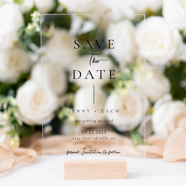 Simple Modern Photo Wedding Acrylic Save the Date Invitations (Creator Uploaded)