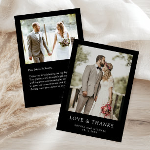 Simple Modern Photo Wedding Black Thank You Card