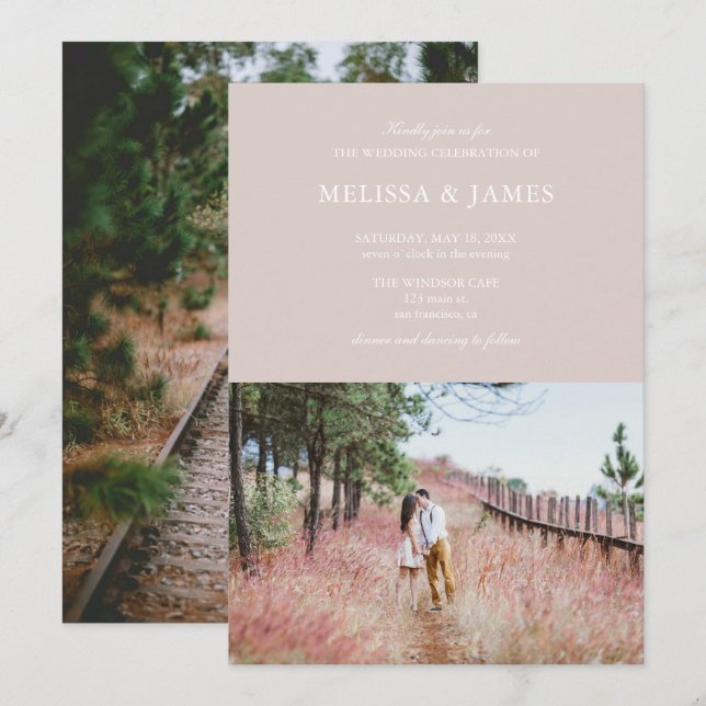 Simple Modern Photo Wedding Champagne Invitation (Front/Back)
