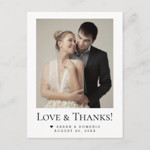 Simple Modern Photo Wedding Love & Thanks Custom Postcard
