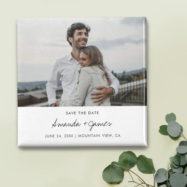 Simple Modern Photo Wedding Save the Date Fridge Magnet (Creator Uploaded)