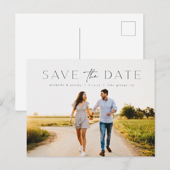 Simple Modern Photo Wedding Save the Date Postcard (Front/Back)