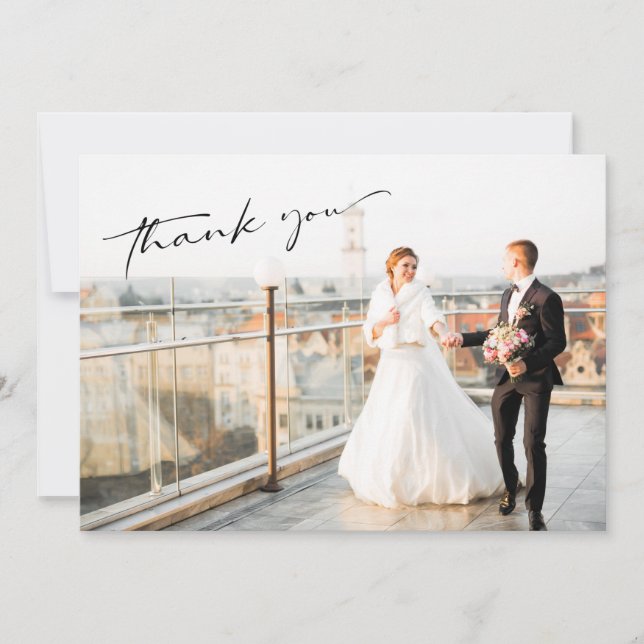 Simple Modern Photo Wedding Thank You Card (Front)