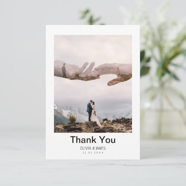 Simple Modern Photo Wedding Thank You Card W Note (Standing Front)