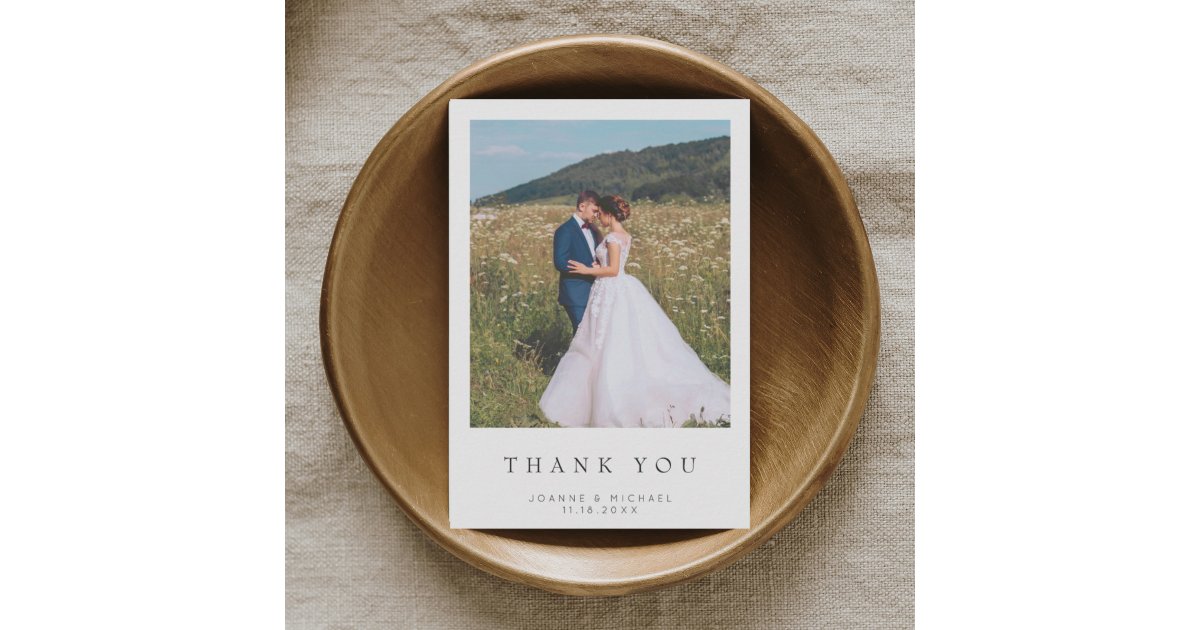 Simple Modern Photo Wedding Thank You Card W Note | Zazzle